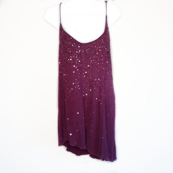 🆕 FREE PEOPLE • Small plum sequin string tank top Just Watch Me Summer NWT - Picture 1 of 6